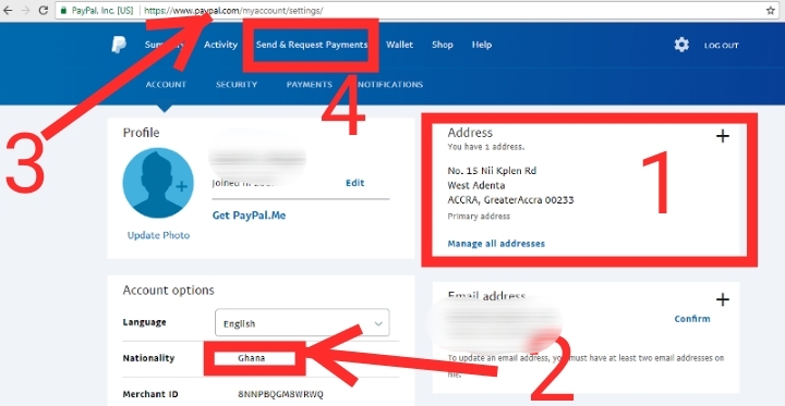 paypal account in Ghana screenshot